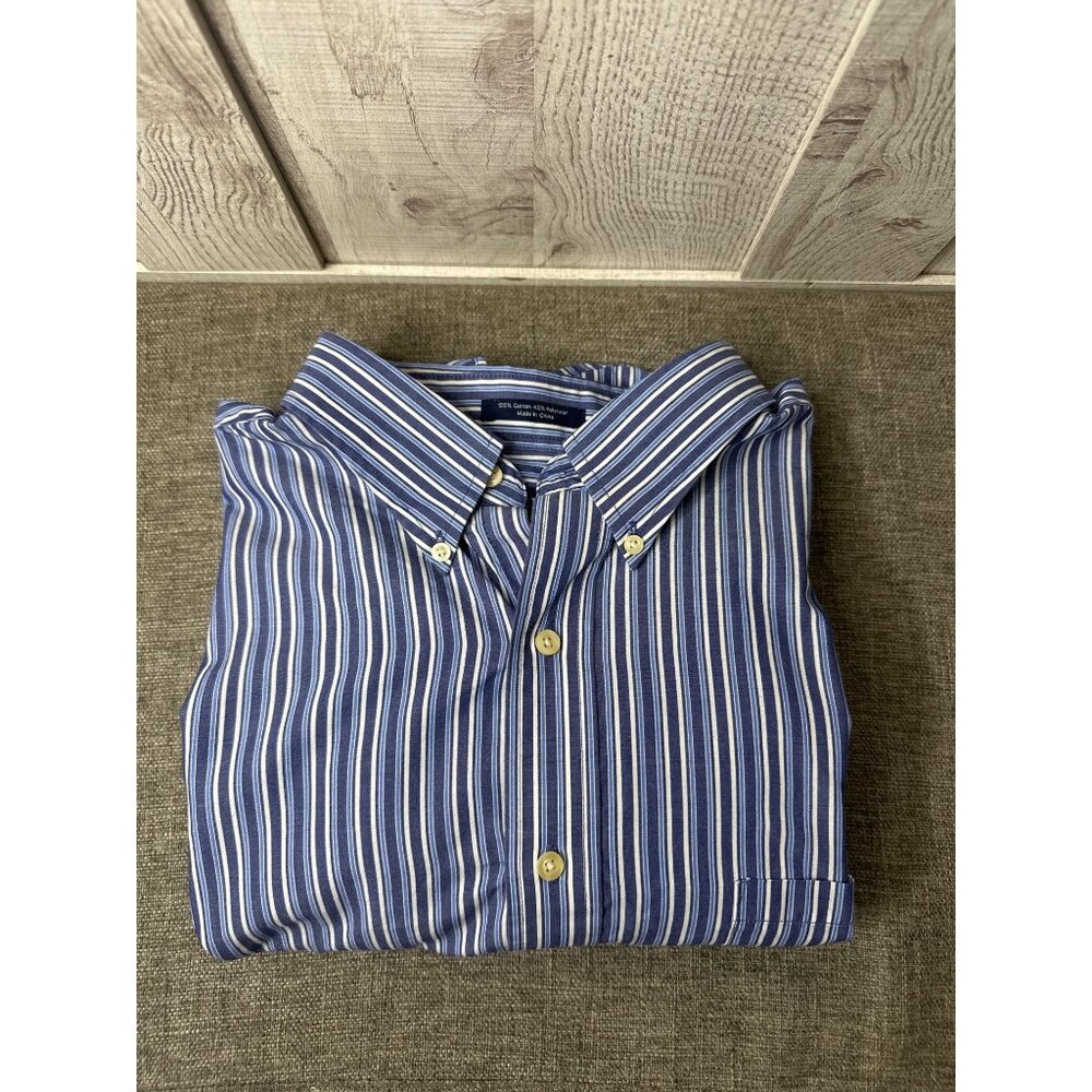 Chaps Mens Blue White Striped Button Down Collared Shirt Long Sleeve Size Large - Picture 3 of 6